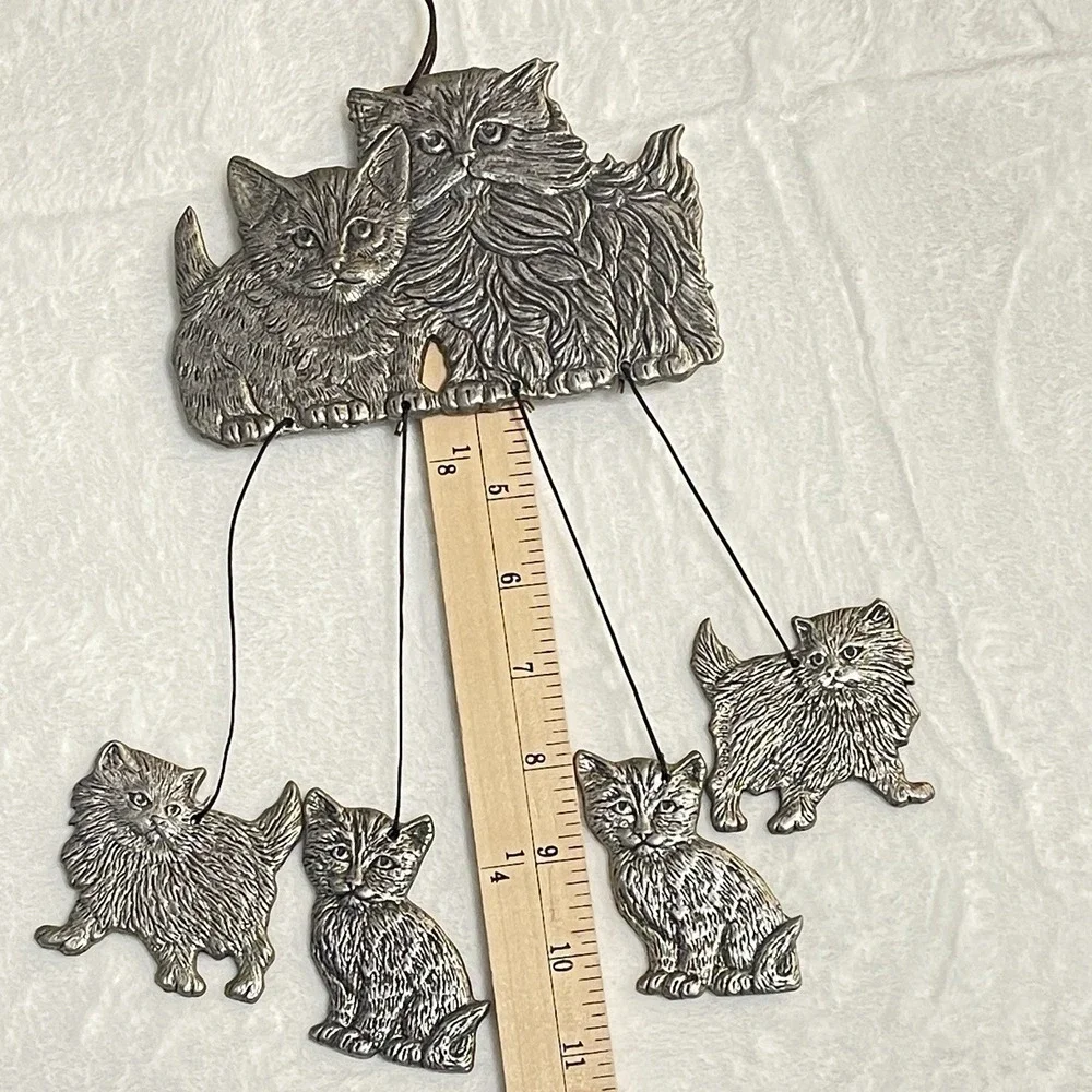 Cats Vintage 1994 Carson Pewter Metal Wind Chime kittens basket